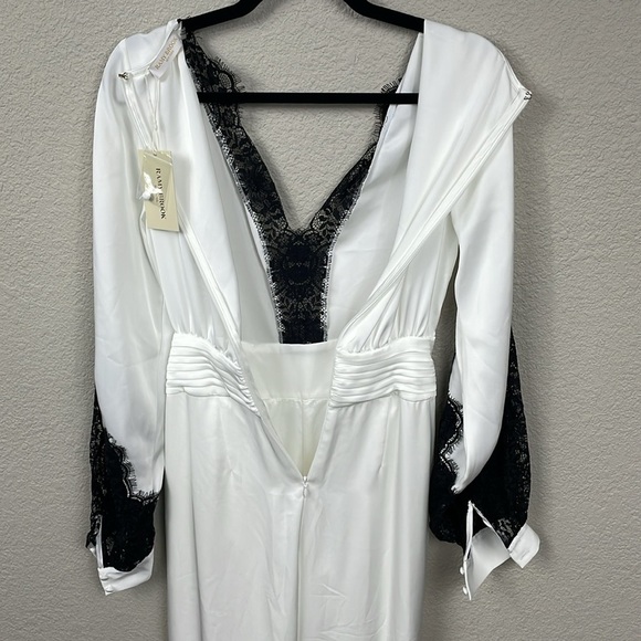 NWT Ramy Brook Helen Long Sleeve Lace Jumpsuit In Ivory Satin Sz 00 - Picture 7 of 14